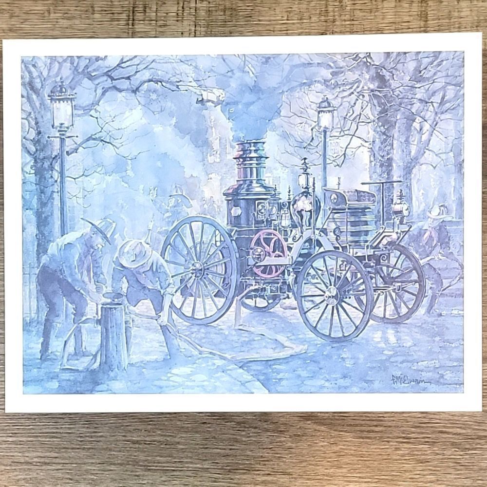 F. McElwain fire engine print vintage 11"X14"